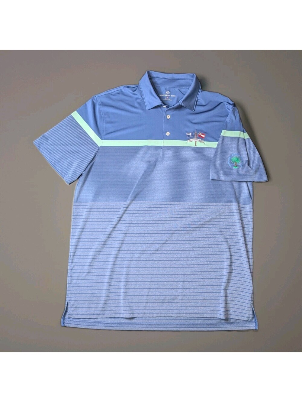 Southern Tide Golf Polo Greenville South Carolina Association XL BlueGray Stripe
